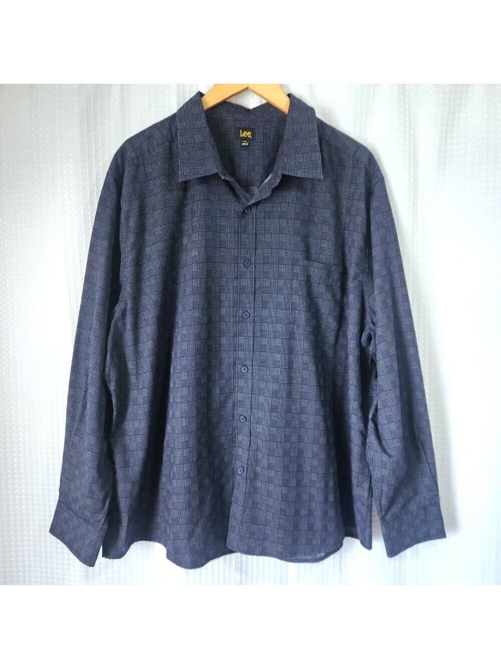 Lee Shirt Men's XXL Long Sleeve Button Up Shirt Blue Check Pattern Casua…